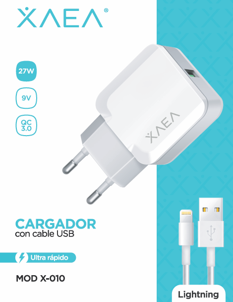 CARGADOR RED X-010 CABLE IP - XAEA BLANCO