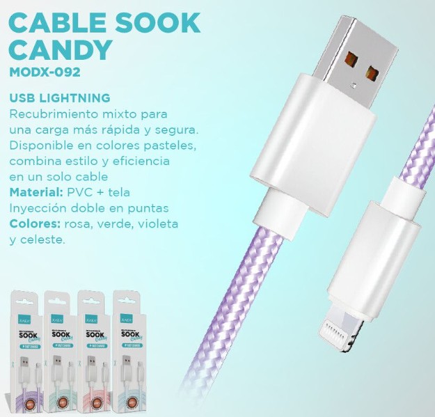 CABLE USB LIGHTNING MODX-092 - SOOK CANDY - XAEA - VIOLETA