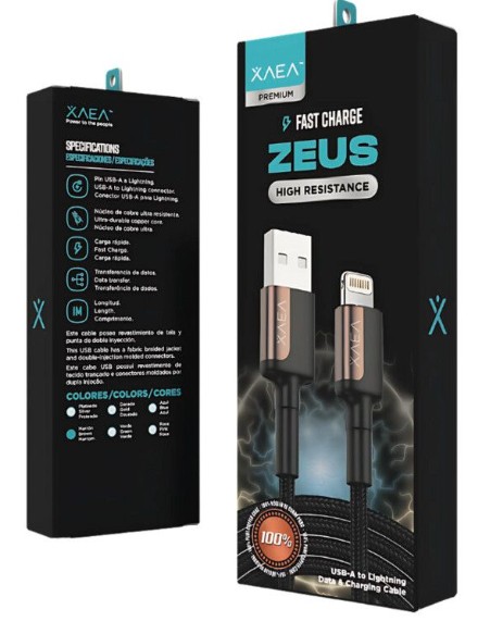 CABLE USB LIGHTNING MODX-104C - ZEUS - XAEA - MARRON