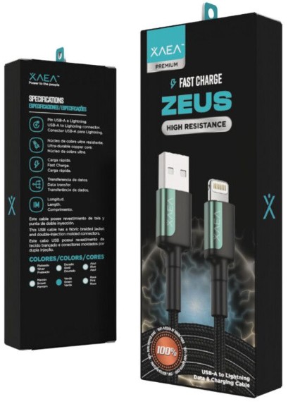 CABLE USB LIGHTNING MODX-104C - ZEUS - XAEA - VERDE