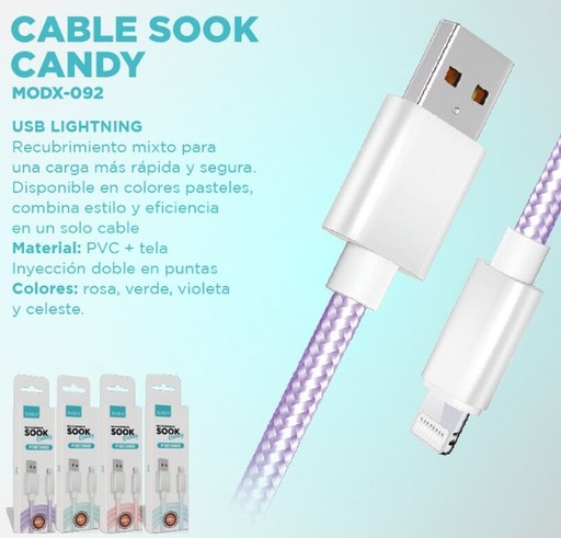 [CABX0809208] CABLE USB LIGHTNING MODX-092 - SOOK CANDY - XAEA - VIOLETA
