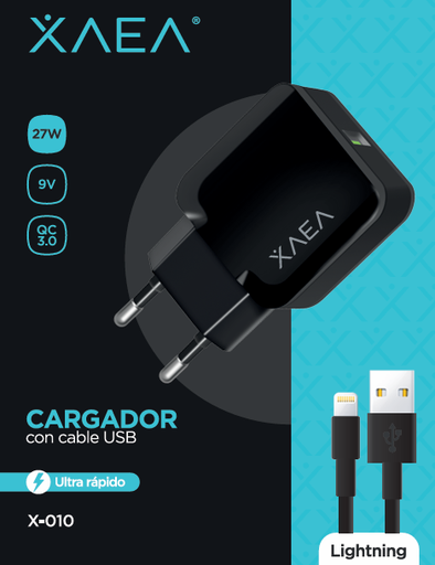 [CAREX04010020] CARGADOR RED X-010 CABLE IP - XAEA NEGRO